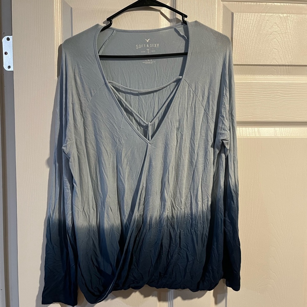 American Eagle Soft & Sexy Blouse, Size: Large, Blue